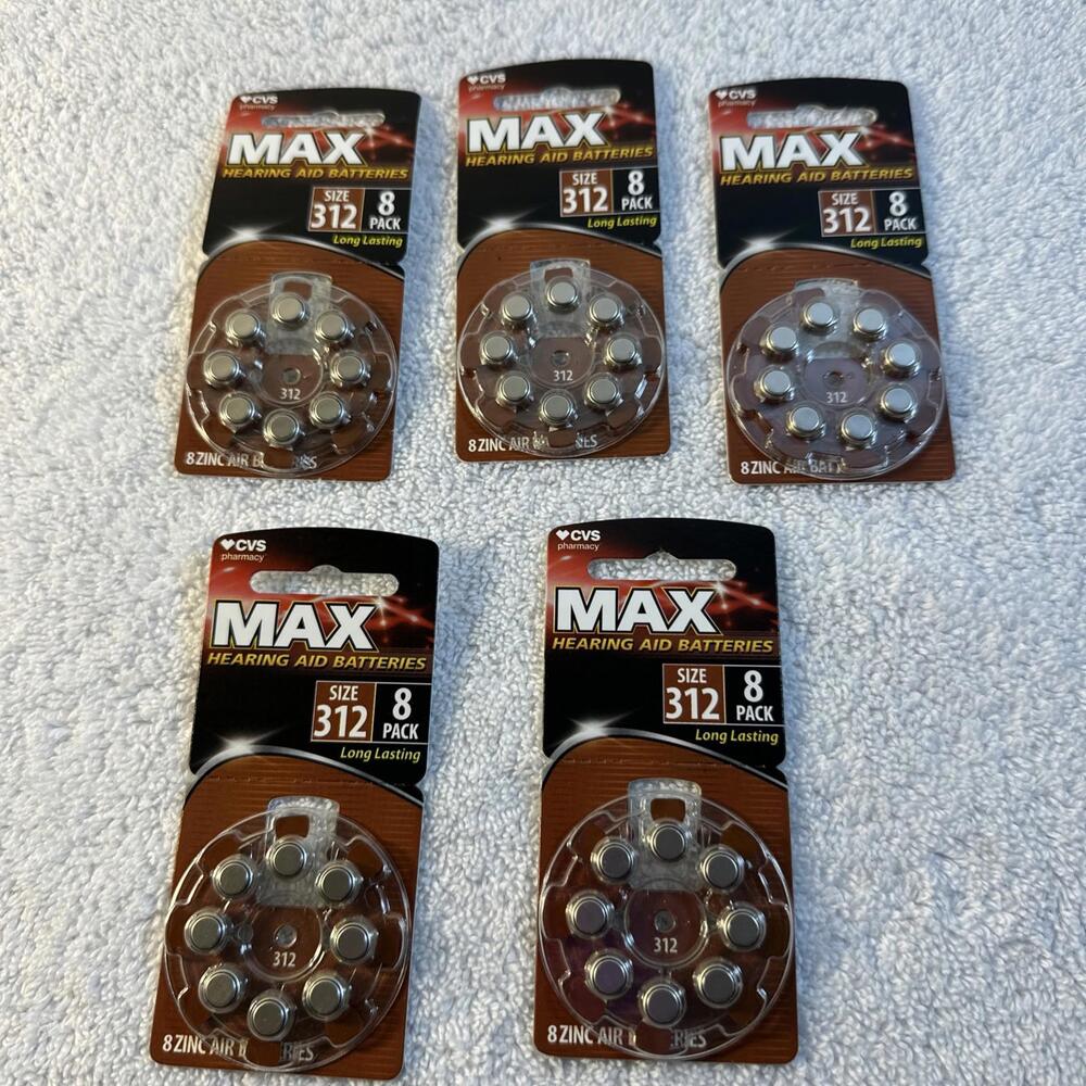 5 Packs CVS MAX Hearing Aid 312 Long Lasting 8 Per Pack (40 Total)  01/2028